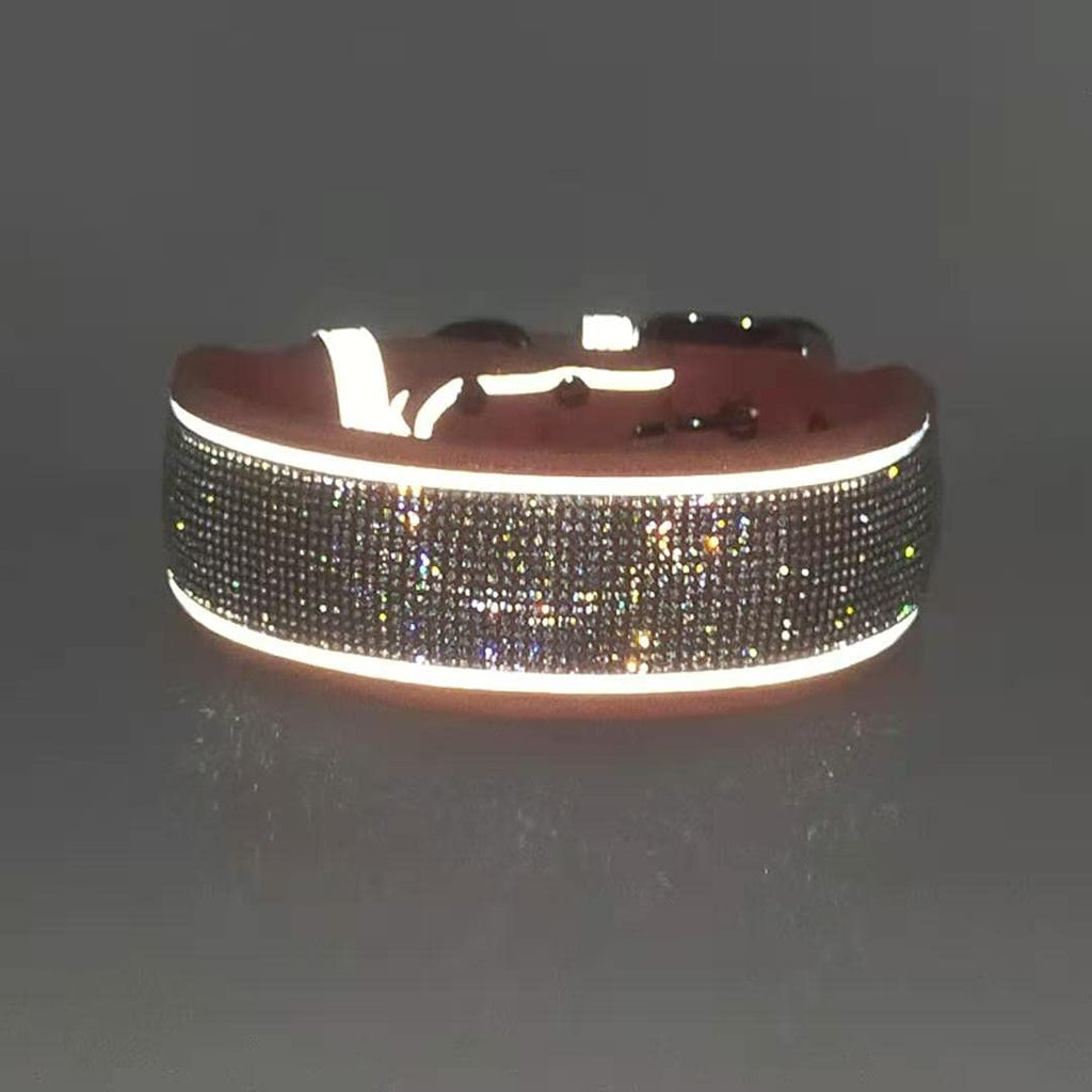 Rhinestone Dog Collar, Dazzling Sparkling Soft Suede Reflective Large Dog Collar Crystal Diamond Collar for Medium & Large Dogs (L:19-23", Black)