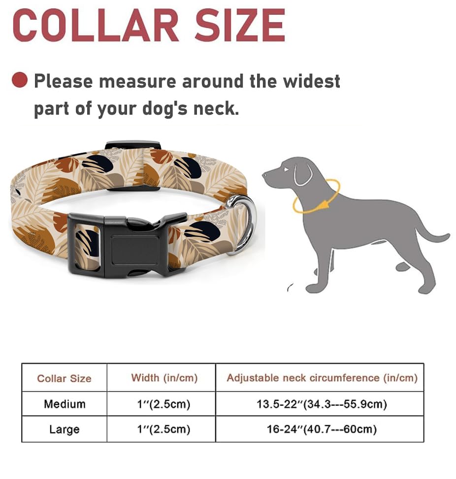 Dog Collar, Cute Dog Collar for Small Medium Large Dogs, Personalized Adjustable Soft Pet Collars with Quick Release Buckle for Walking Running, Cute Boho Mushrooms