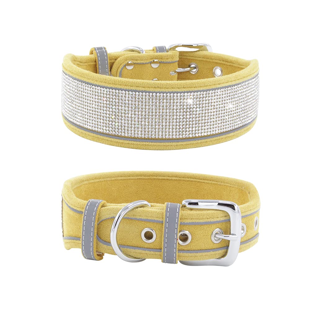 Rhinestone Dog Collar, Dazzling Sparkling Soft Suede Reflective Large Dog Collar Crystal Diamond Collar for Medium & Large Dogs (L:19-23", Black)