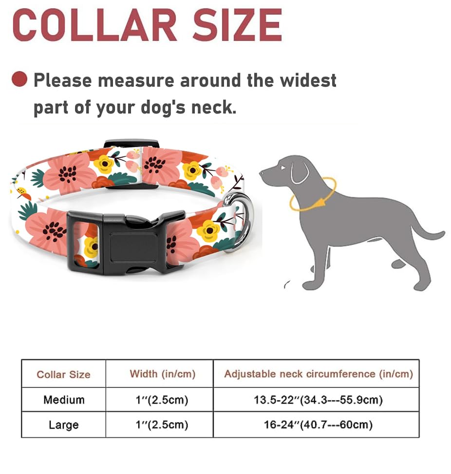 Dog Collar, Cute Dog Collar for Small Medium Large Dogs, Personalized Adjustable Soft Pet Collars with Quick Release Buckle for Walking Running, Cute Boho Mushrooms