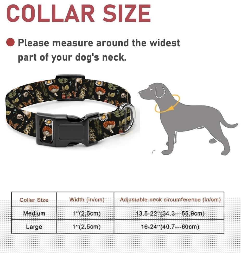 Dog Collar, Cute Dog Collar for Small Medium Large Dogs, Personalized Adjustable Soft Pet Collars with Quick Release Buckle for Walking Running, Cute Boho Mushrooms