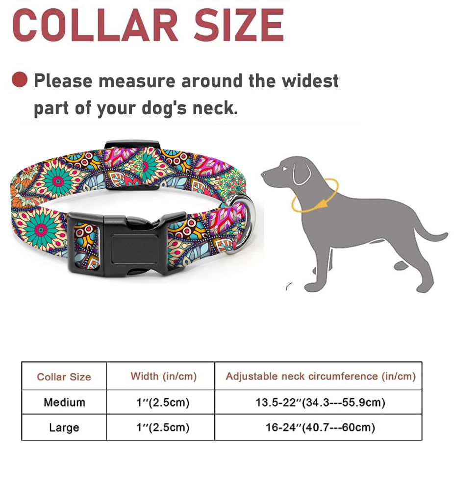 Dog Collar, Cute Dog Collar for Small Medium Large Dogs, Personalized Adjustable Soft Pet Collars with Quick Release Buckle for Walking Running, Cute Boho Mushrooms