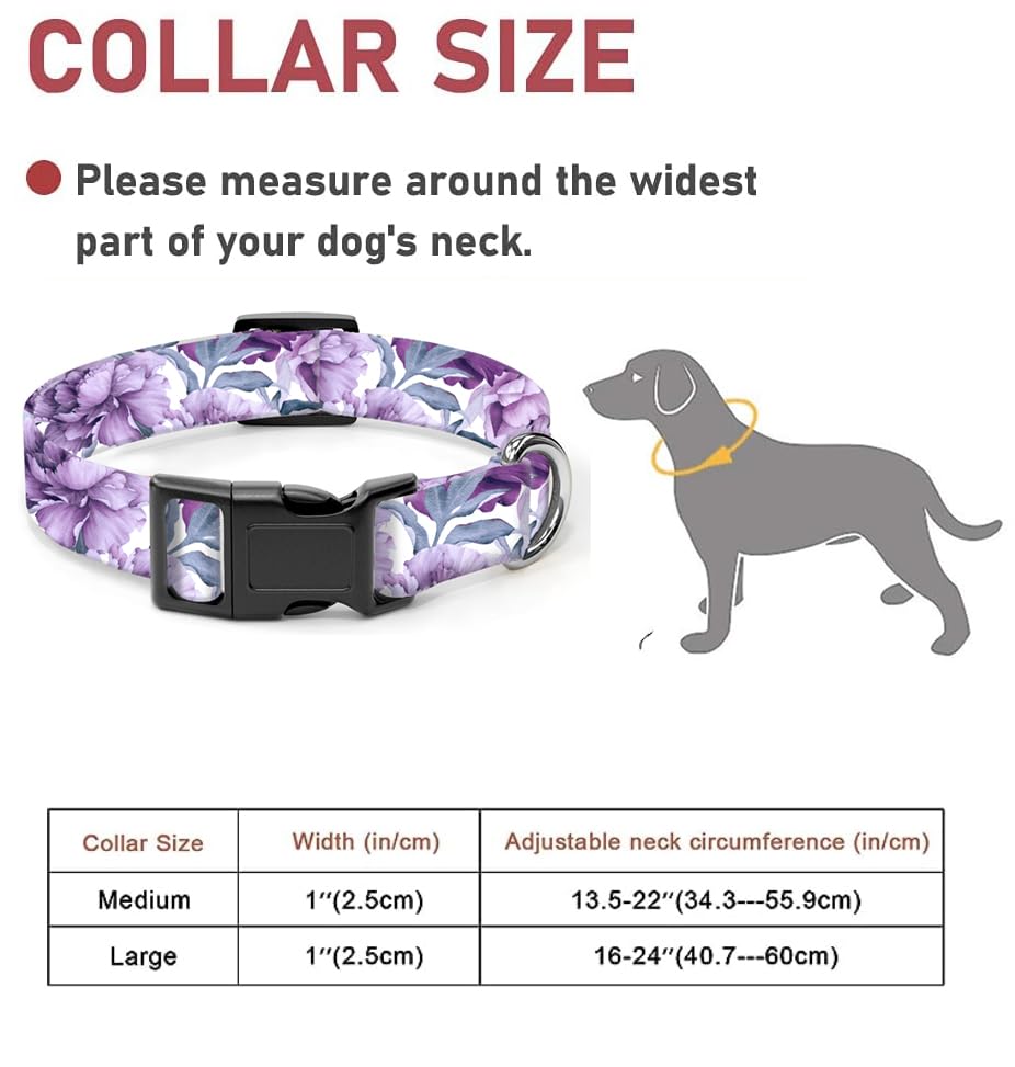 Dog Collar, Cute Dog Collar for Small Medium Large Dogs, Personalized Adjustable Soft Pet Collars with Quick Release Buckle for Walking Running, Cute Boho Mushrooms