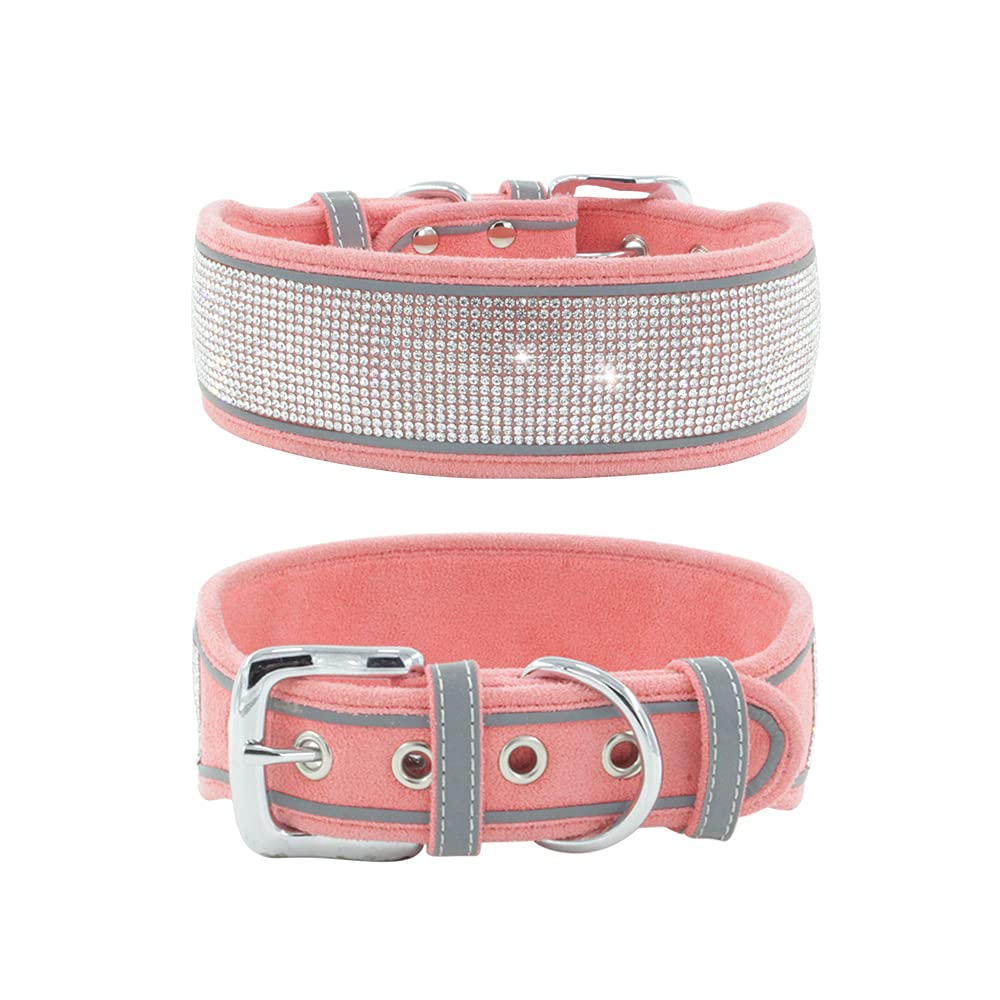 Rhinestone Dog Collar, Dazzling Sparkling Soft Suede Reflective Large Dog Collar Crystal Diamond Collar for Medium & Large Dogs (L:19-23", Black)