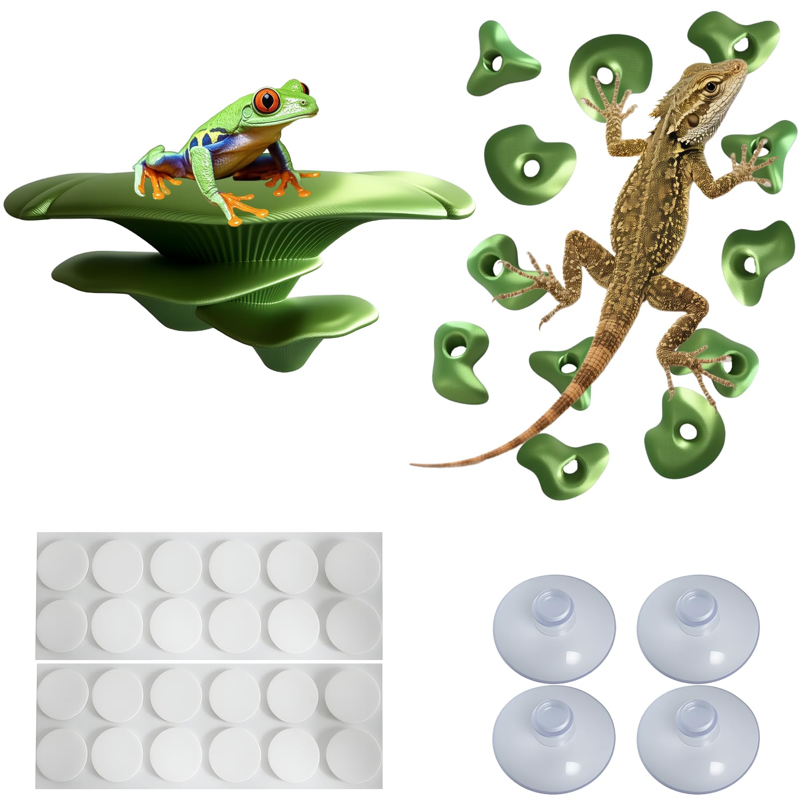 Mushroom Terrarium Decor & Climbing Hold Kit,with 12 Rock Holds, Suction Cups & Adhesive Dots for Geckos, Frogs, Small Lizards & Snakes in Dry/Semi-Moist Habitats (Lavender Silver)