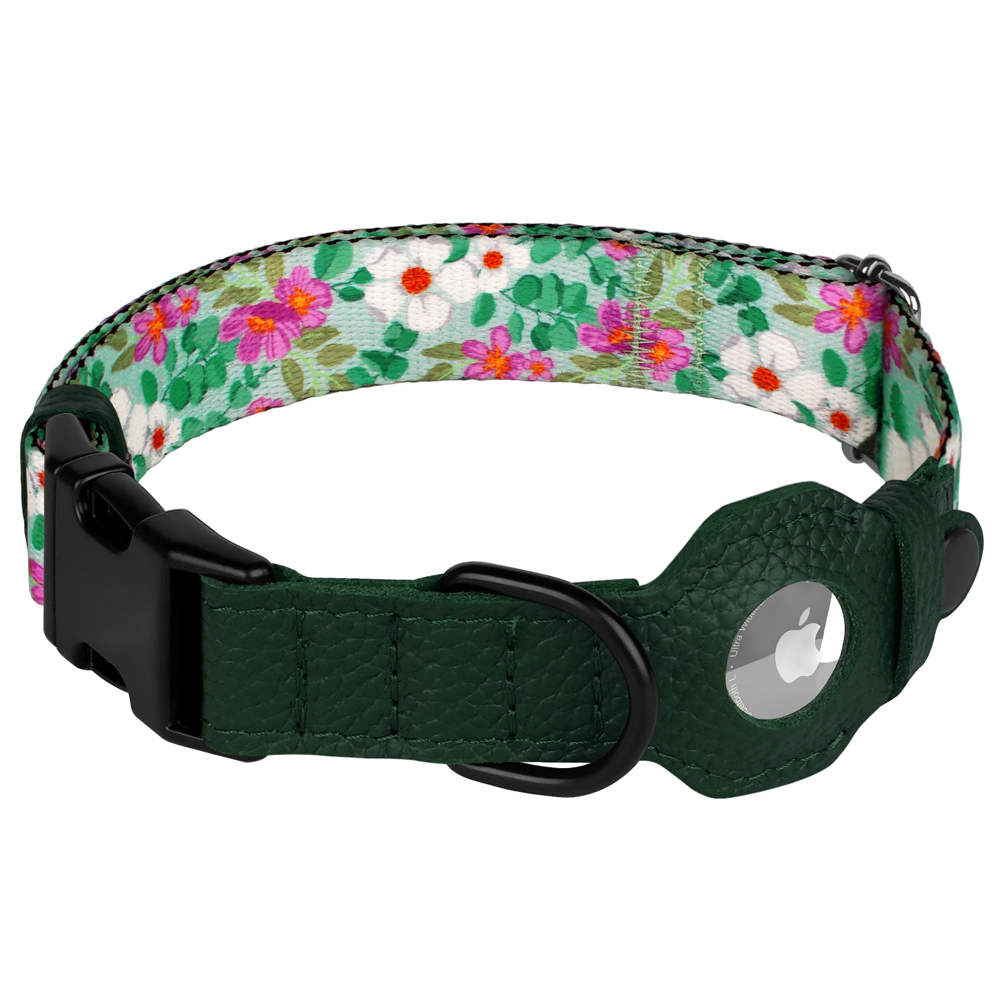 AirTag Dog Collar with Metal Buckle - Printed Nylon Soft Leather Dog Collar with Apple AirTag Holder - Secure Tracking GPS Pet Collars for Girl Boy Small Large Dogs (S, 12"-15" Neck Fit, Space)