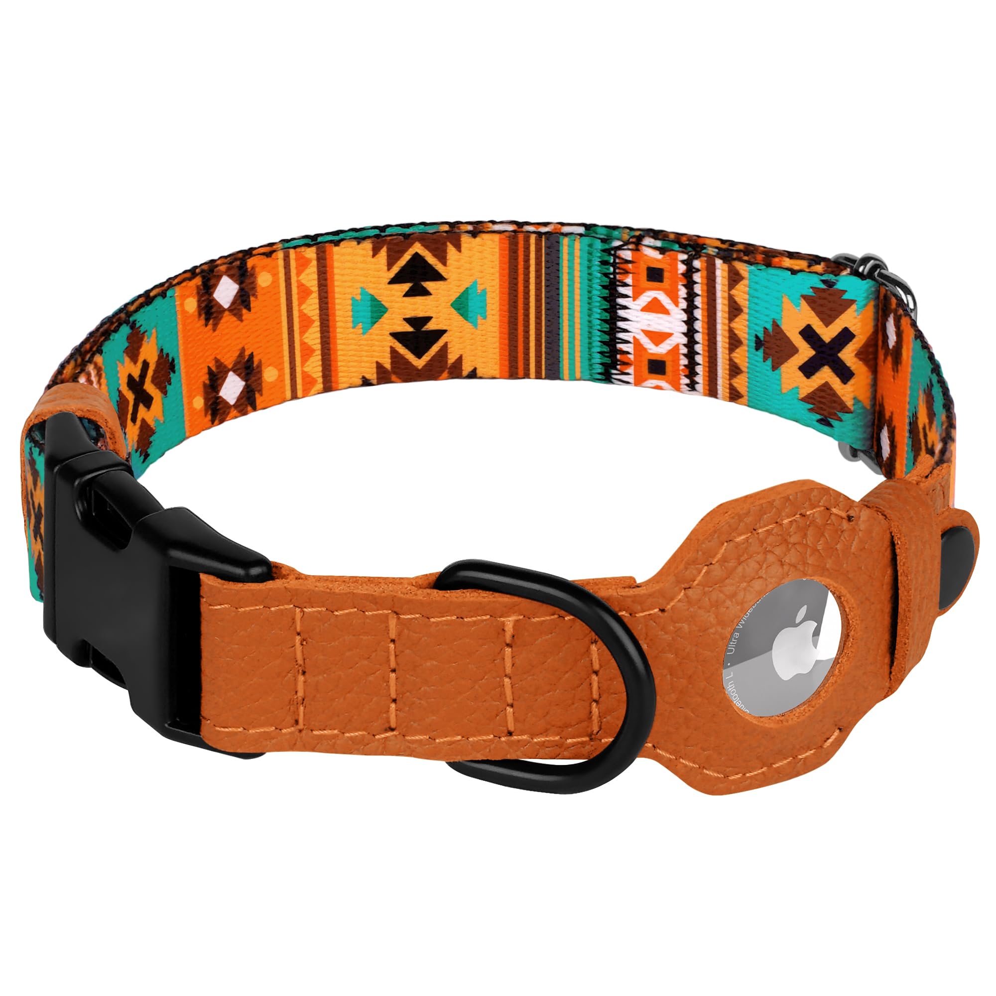 AirTag Dog Collar with Metal Buckle - Printed Nylon Soft Leather Dog Collar with Apple AirTag Holder - Secure Tracking GPS Pet Collars for Girl Boy Small Large Dogs (S, 12"-15" Neck Fit, Space)