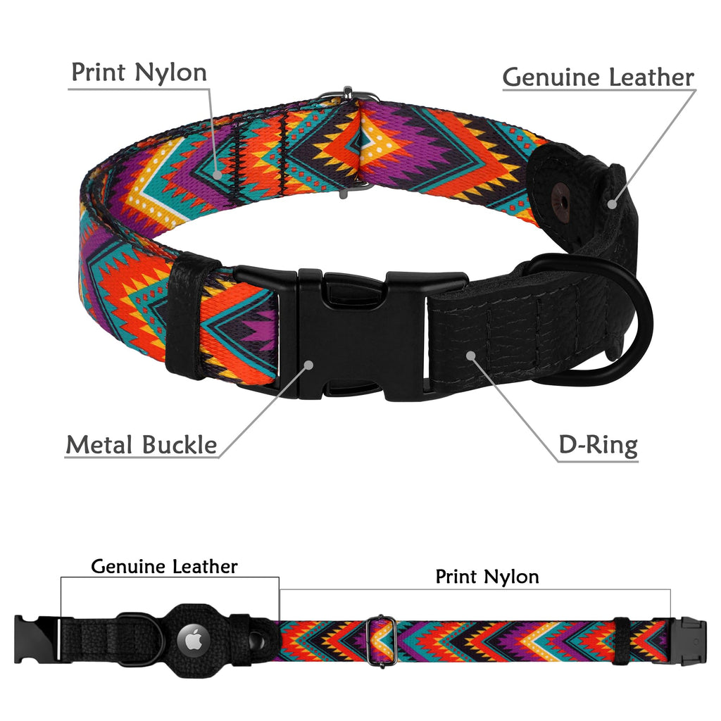 AirTag Dog Collar with Metal Buckle - Printed Nylon Soft Leather Dog Collar with Apple AirTag Holder - Secure Tracking GPS Pet Collars for Girl Boy Small Large Dogs (S, 12"-15" Neck Fit, Space)