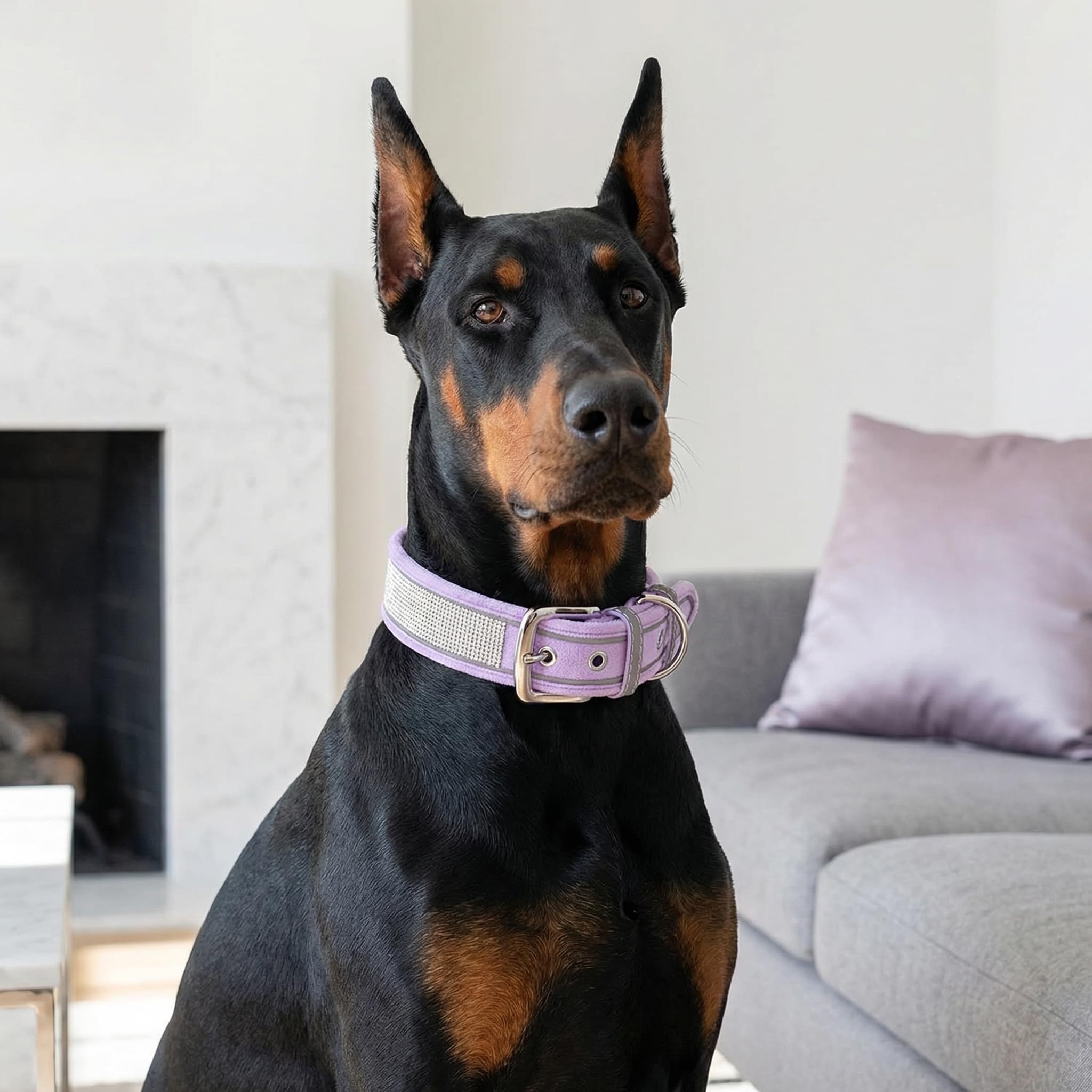 Rhinestone Dog Collar, Dazzling Sparkling Soft Suede Reflective Large Dog Collar Crystal Diamond Collar for Medium & Large Dogs (L:19-23", Black)