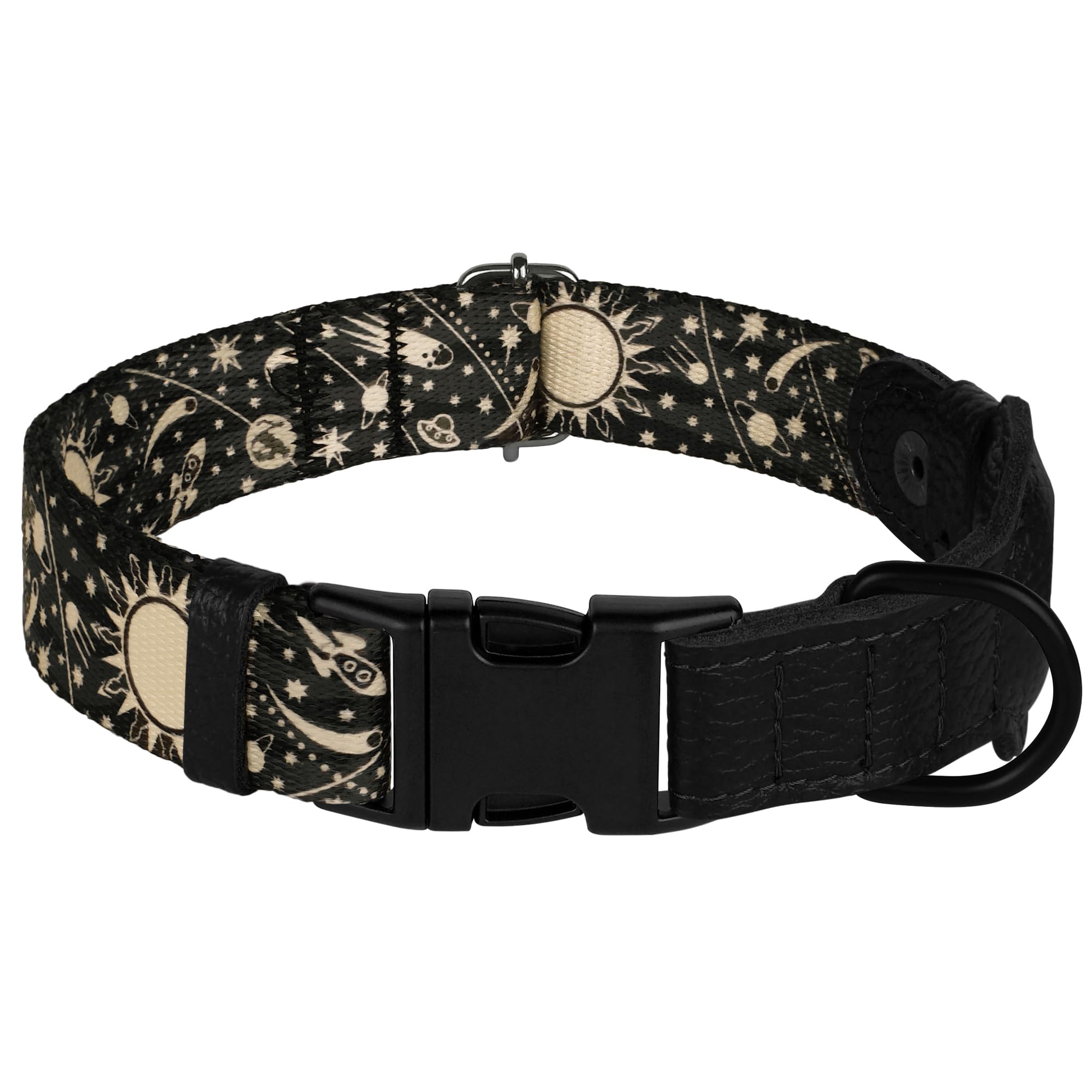 AirTag Dog Collar with Metal Buckle - Printed Nylon Soft Leather Dog Collar with Apple AirTag Holder - Secure Tracking GPS Pet Collars for Girl Boy Small Large Dogs (S, 12"-15" Neck Fit, Space)