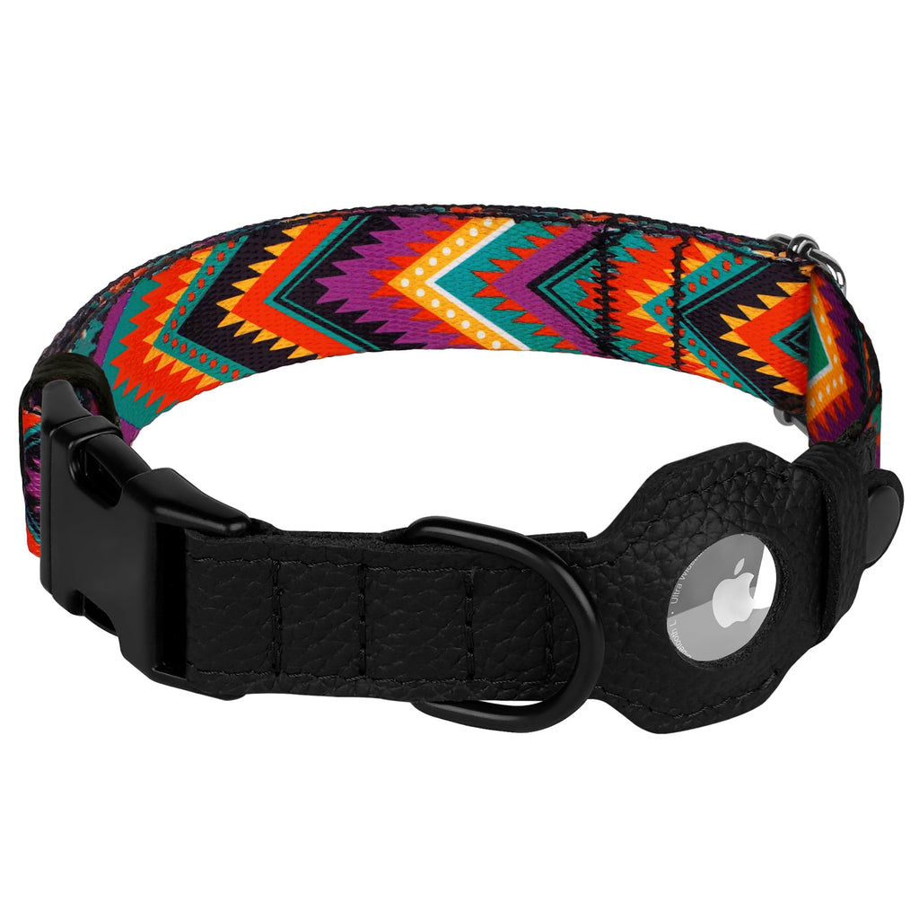AirTag Dog Collar with Metal Buckle - Printed Nylon Soft Leather Dog Collar with Apple AirTag Holder - Secure Tracking GPS Pet Collars for Girl Boy Small Large Dogs (S, 12"-15" Neck Fit, Space)