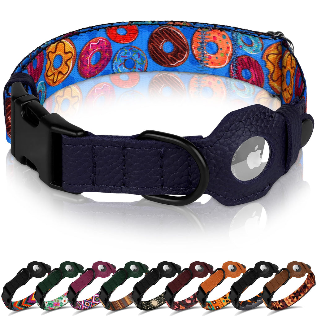 AirTag Dog Collar with Metal Buckle - Printed Nylon Soft Leather Dog Collar with Apple AirTag Holder - Secure Tracking GPS Pet Collars for Girl Boy Small Large Dogs (S, 12"-15" Neck Fit, Space)