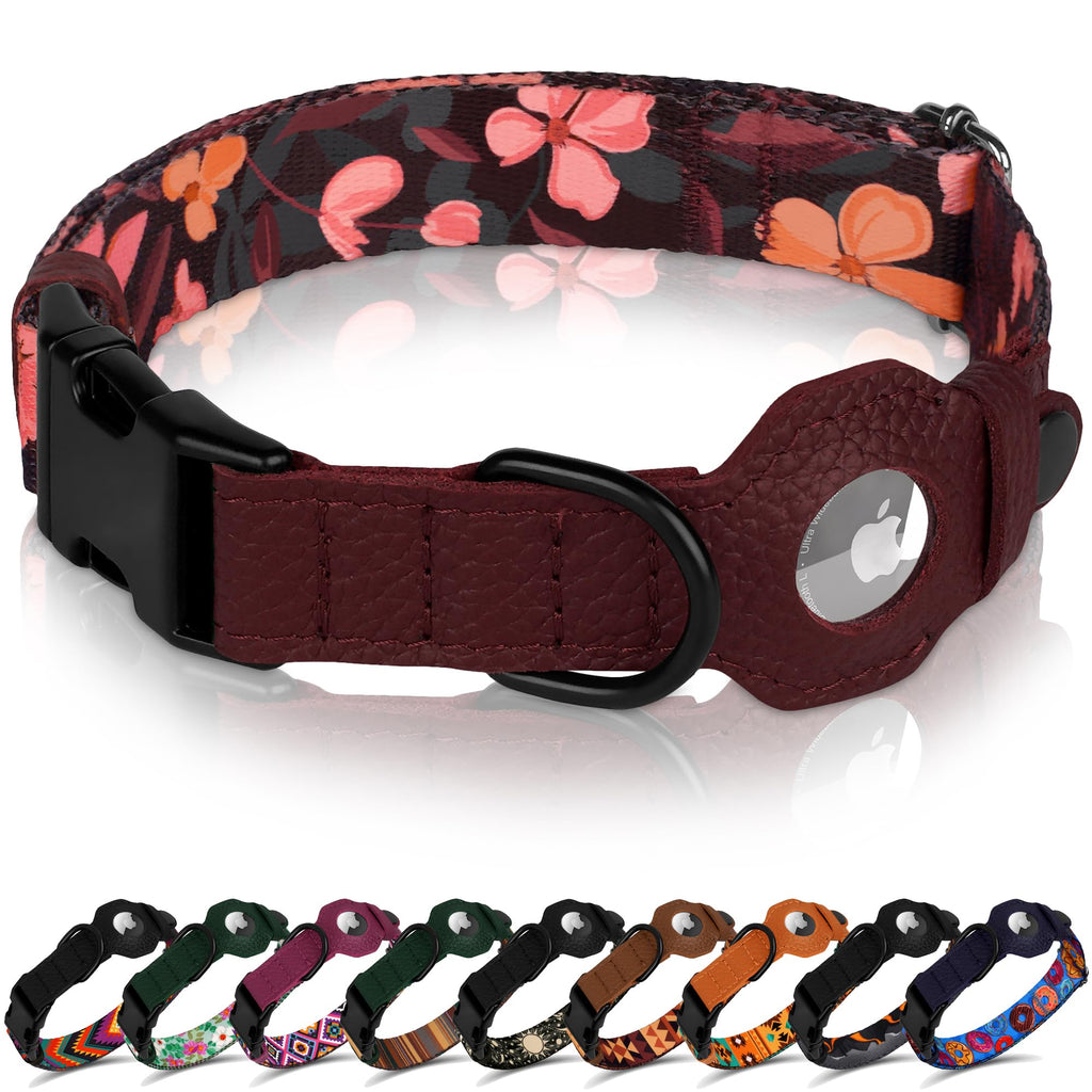 AirTag Dog Collar with Metal Buckle - Printed Nylon Soft Leather Dog Collar with Apple AirTag Holder - Secure Tracking GPS Pet Collars for Girl Boy Small Large Dogs (S, 12"-15" Neck Fit, Space)