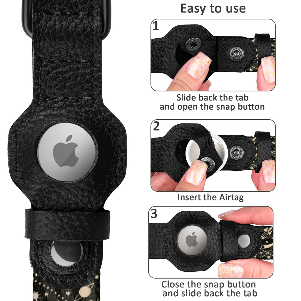 AirTag Dog Collar with Metal Buckle - Printed Nylon Soft Leather Dog Collar with Apple AirTag Holder - Secure Tracking GPS Pet Collars for Girl Boy Small Large Dogs (S, 12"-15" Neck Fit, Space)