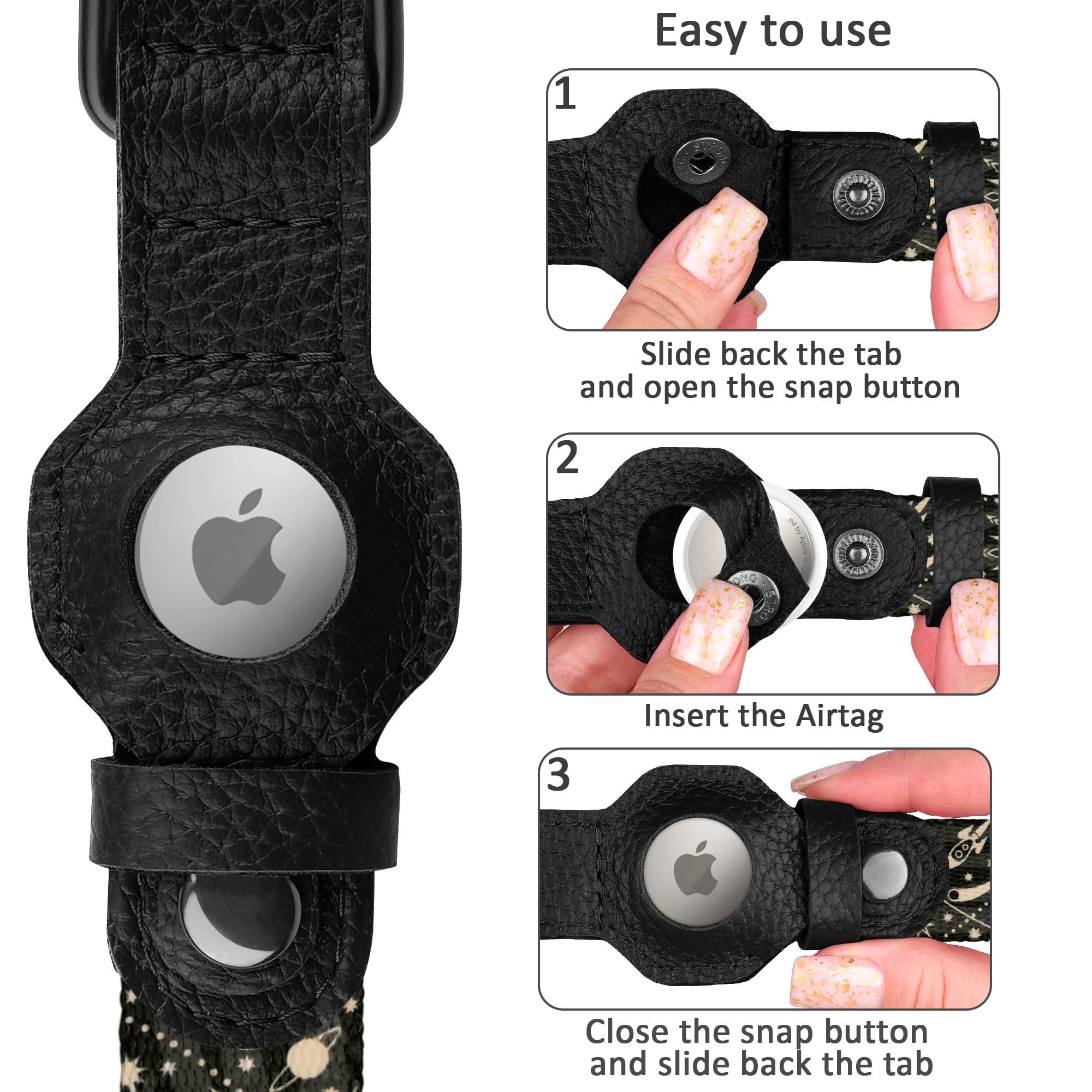 AirTag Dog Collar with Metal Buckle - Printed Nylon Soft Leather Dog Collar with Apple AirTag Holder - Secure Tracking GPS Pet Collars for Girl Boy Small Large Dogs (S, 12"-15" Neck Fit, Space)