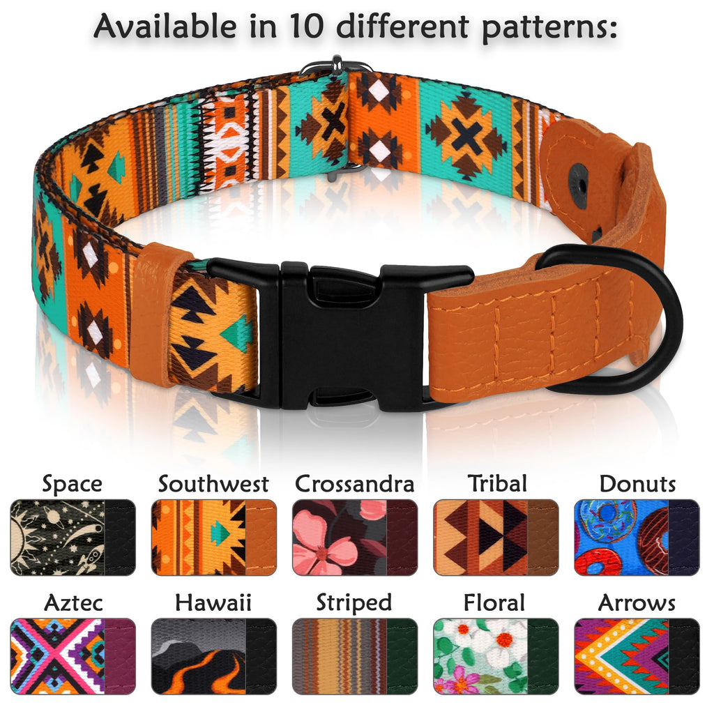 AirTag Dog Collar with Metal Buckle - Printed Nylon Soft Leather Dog Collar with Apple AirTag Holder - Secure Tracking GPS Pet Collars for Girl Boy Small Large Dogs (S, 12"-15" Neck Fit, Space)