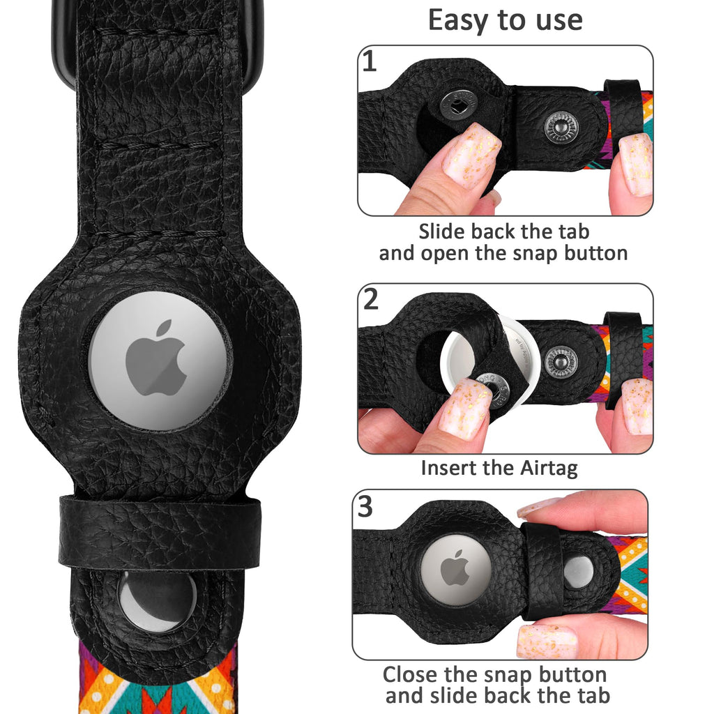 AirTag Dog Collar with Metal Buckle - Printed Nylon Soft Leather Dog Collar with Apple AirTag Holder - Secure Tracking GPS Pet Collars for Girl Boy Small Large Dogs (S, 12"-15" Neck Fit, Space)