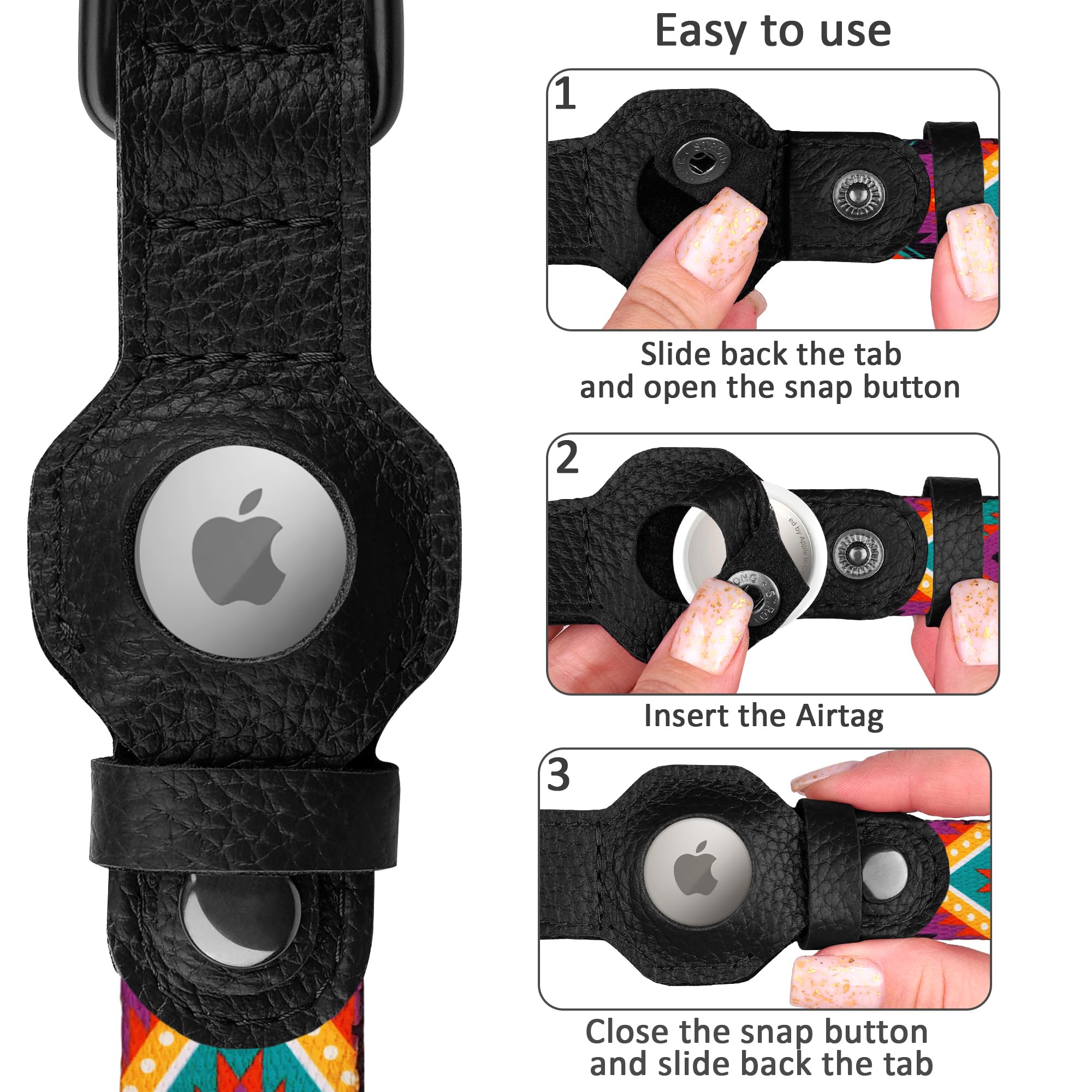 AirTag Dog Collar with Metal Buckle - Printed Nylon Soft Leather Dog Collar with Apple AirTag Holder - Secure Tracking GPS Pet Collars for Girl Boy Small Large Dogs (S, 12"-15" Neck Fit, Space)