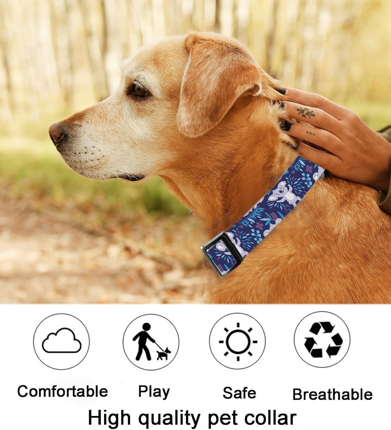 Dog Collar, Cute Dog Collar for Small Medium Large Dogs, Personalized Adjustable Soft Pet Collars with Quick Release Buckle for Walking Running, Cute Boho Mushrooms