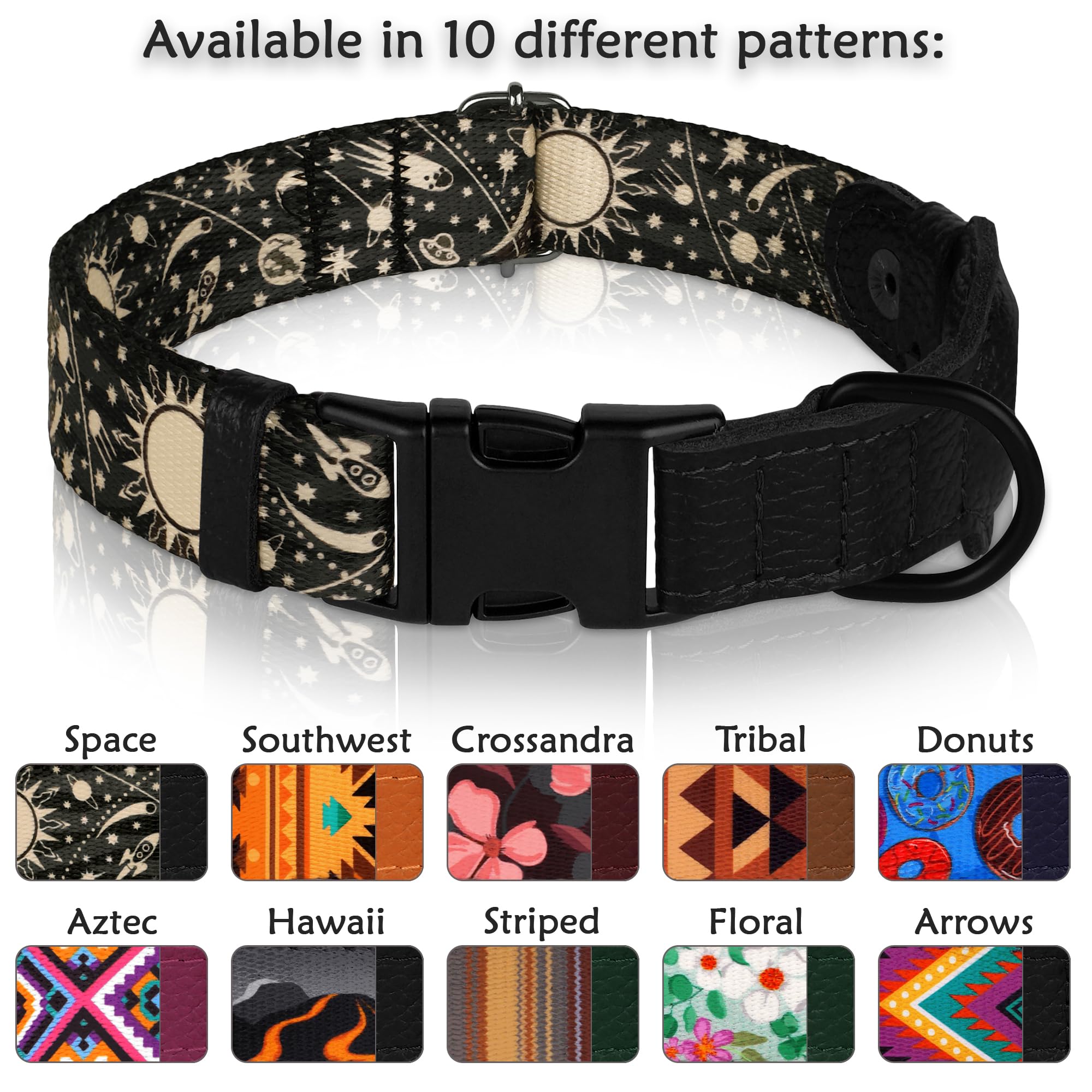AirTag Dog Collar with Metal Buckle - Printed Nylon Soft Leather Dog Collar with Apple AirTag Holder - Secure Tracking GPS Pet Collars for Girl Boy Small Large Dogs (S, 12"-15" Neck Fit, Space)