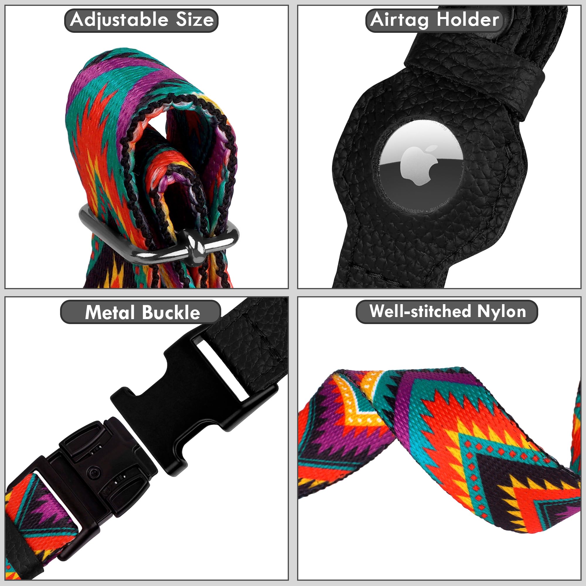 AirTag Dog Collar with Metal Buckle - Printed Nylon Soft Leather Dog Collar with Apple AirTag Holder - Secure Tracking GPS Pet Collars for Girl Boy Small Large Dogs (S, 12"-15" Neck Fit, Space)