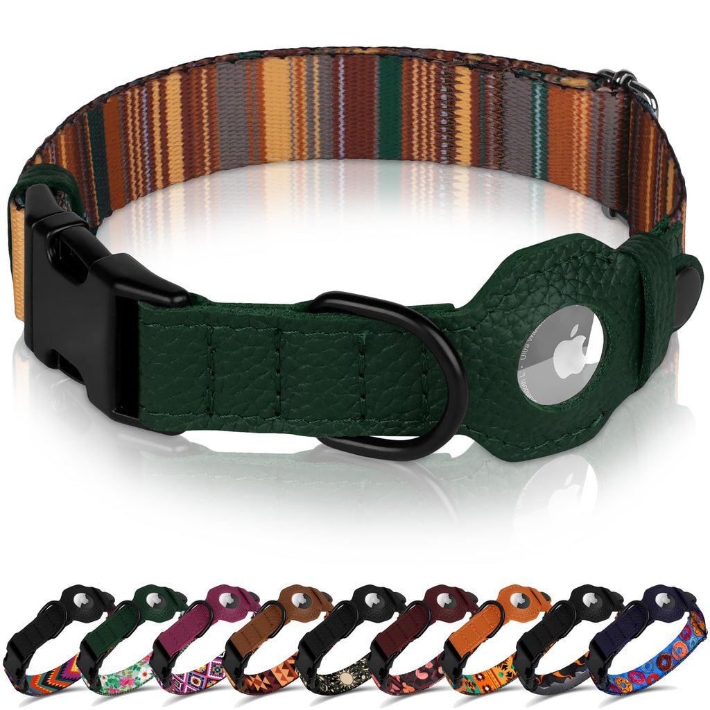 AirTag Dog Collar with Metal Buckle - Printed Nylon Soft Leather Dog Collar with Apple AirTag Holder - Secure Tracking GPS Pet Collars for Girl Boy Small Large Dogs (S, 12"-15" Neck Fit, Space)
