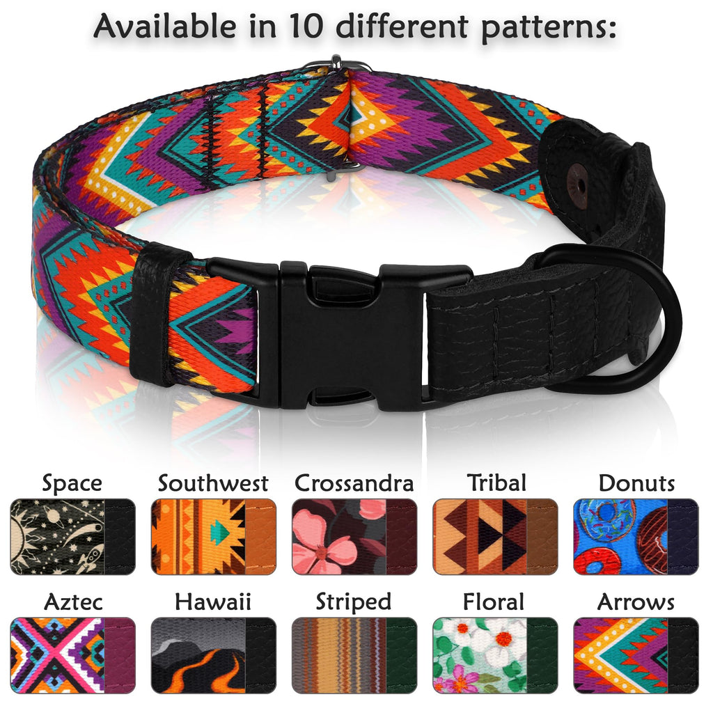 AirTag Dog Collar with Metal Buckle - Printed Nylon Soft Leather Dog Collar with Apple AirTag Holder - Secure Tracking GPS Pet Collars for Girl Boy Small Large Dogs (S, 12"-15" Neck Fit, Space)