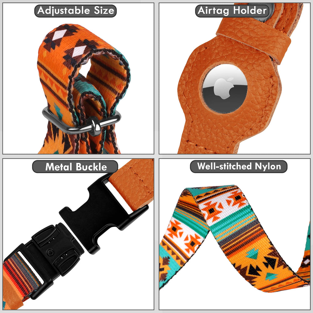 AirTag Dog Collar with Metal Buckle - Printed Nylon Soft Leather Dog Collar with Apple AirTag Holder - Secure Tracking GPS Pet Collars for Girl Boy Small Large Dogs (S, 12"-15" Neck Fit, Space)