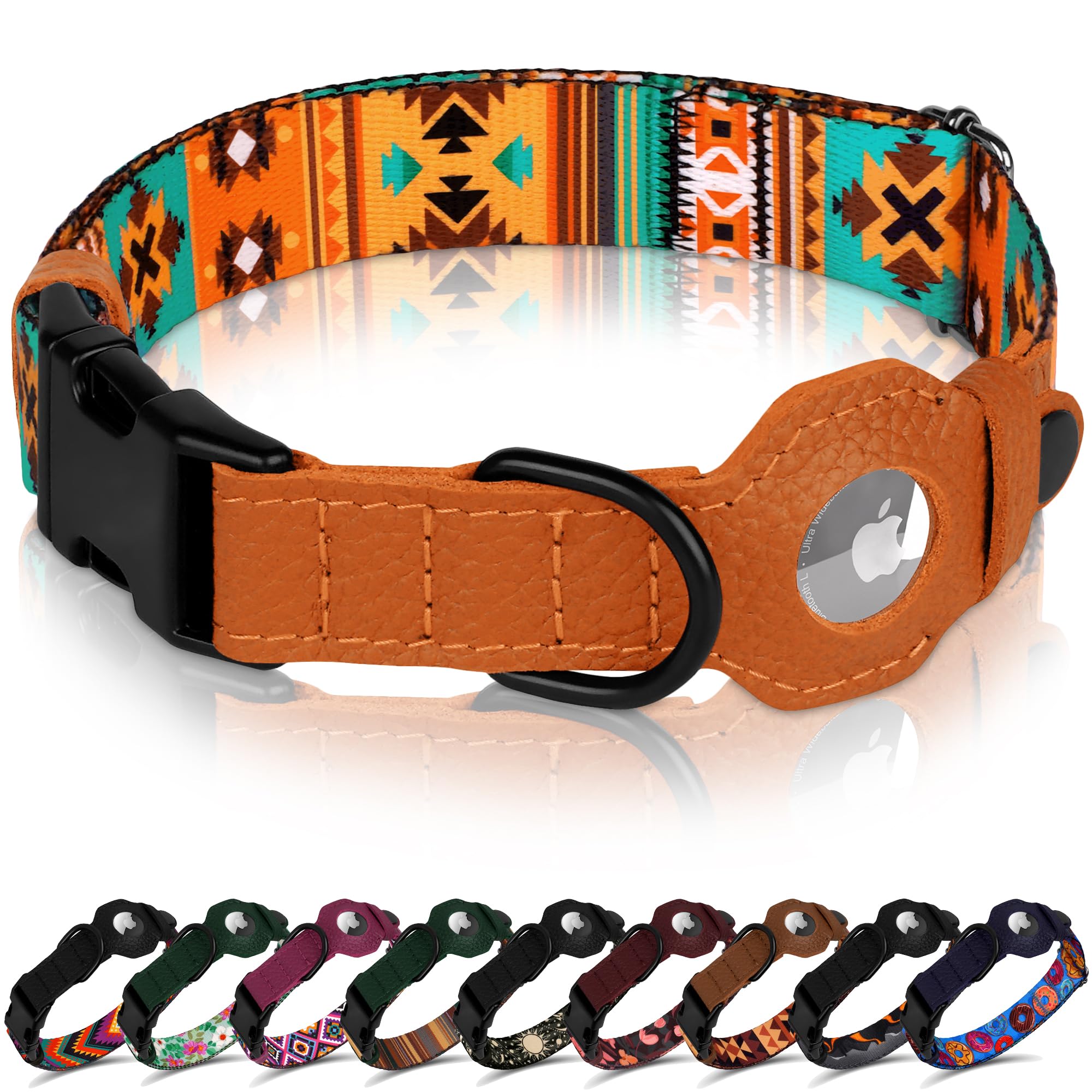 AirTag Dog Collar with Metal Buckle - Printed Nylon Soft Leather Dog Collar with Apple AirTag Holder - Secure Tracking GPS Pet Collars for Girl Boy Small Large Dogs (S, 12"-15" Neck Fit, Space)