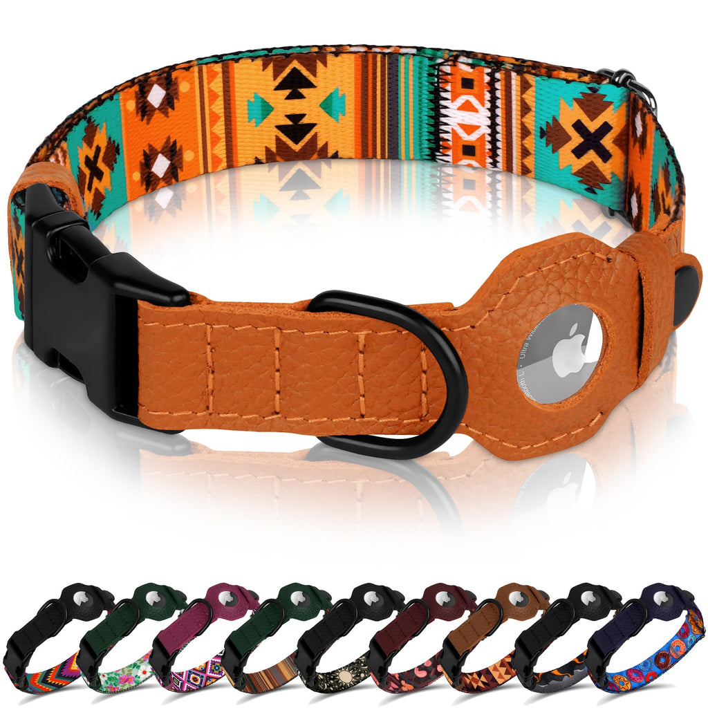 AirTag Dog Collar with Metal Buckle - Printed Nylon Soft Leather Dog Collar with Apple AirTag Holder - Secure Tracking GPS Pet Collars for Girl Boy Small Large Dogs (S, 12"-15" Neck Fit, Space)