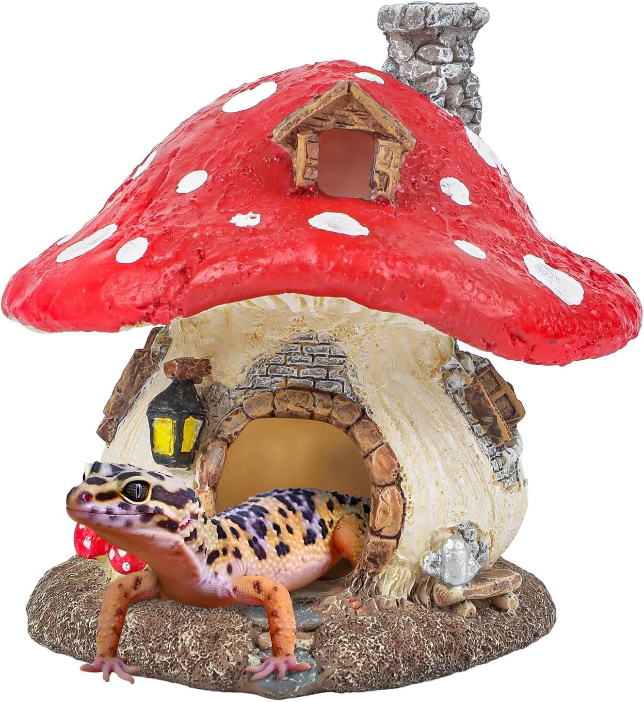 Uniclife Reptile Decoration, Mushroom House for Reptiles, Realistic Resin Terrarium Mushroom Cottage Decorations, Tortoise Decor Tank Accessories for Turtle, Gecko, Lizard & Bearded Dragon