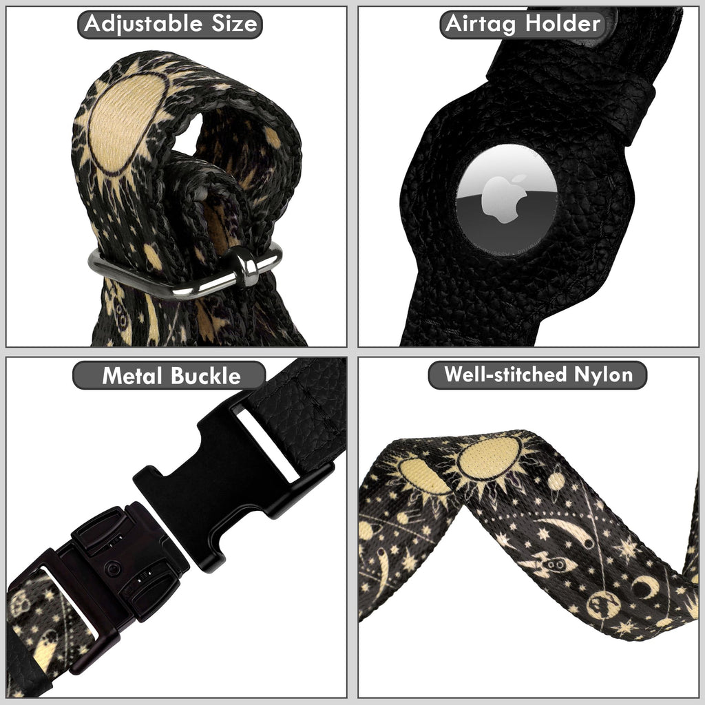 AirTag Dog Collar with Metal Buckle - Printed Nylon Soft Leather Dog Collar with Apple AirTag Holder - Secure Tracking GPS Pet Collars for Girl Boy Small Large Dogs (S, 12"-15" Neck Fit, Space)