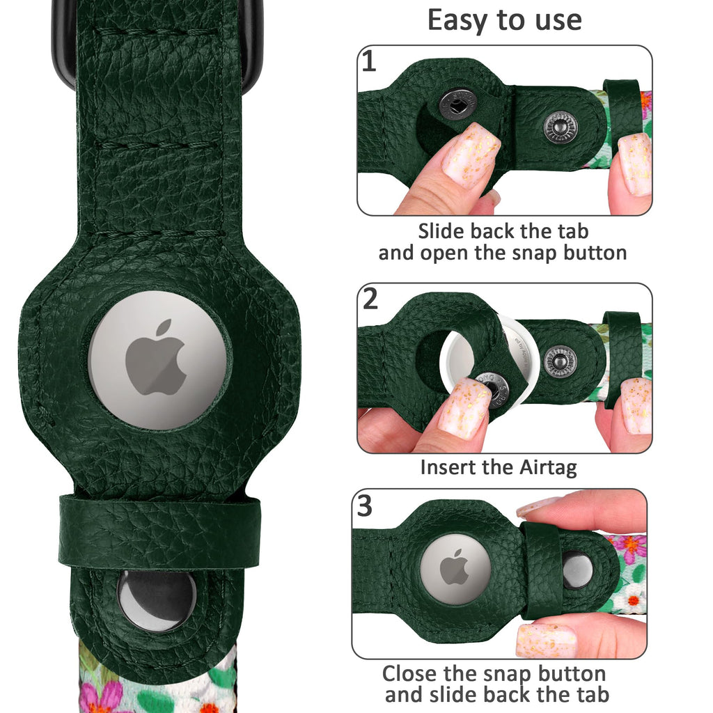 AirTag Dog Collar with Metal Buckle - Printed Nylon Soft Leather Dog Collar with Apple AirTag Holder - Secure Tracking GPS Pet Collars for Girl Boy Small Large Dogs (S, 12"-15" Neck Fit, Space)