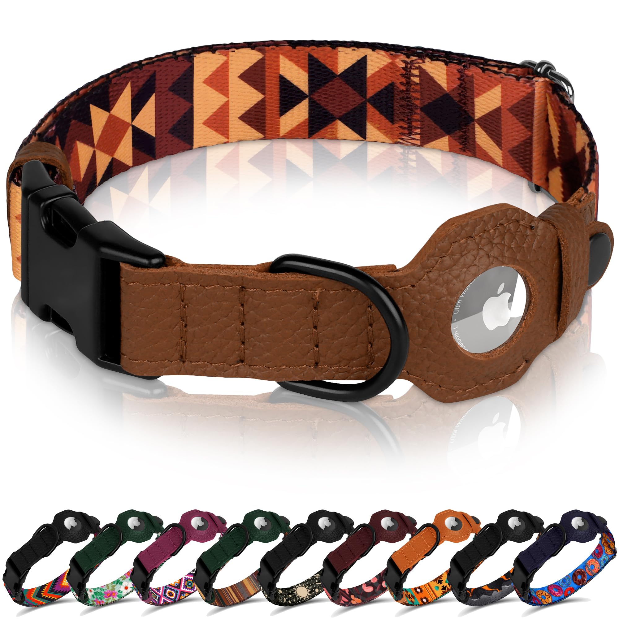 AirTag Dog Collar with Metal Buckle - Printed Nylon Soft Leather Dog Collar with Apple AirTag Holder - Secure Tracking GPS Pet Collars for Girl Boy Small Large Dogs (S, 12"-15" Neck Fit, Space)